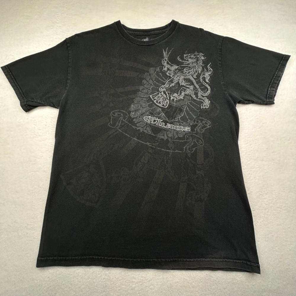 Chaos men’s VINTAGE Y2K Medium Black Crest Graphic T-shirt Gothic Heraldic Edgy